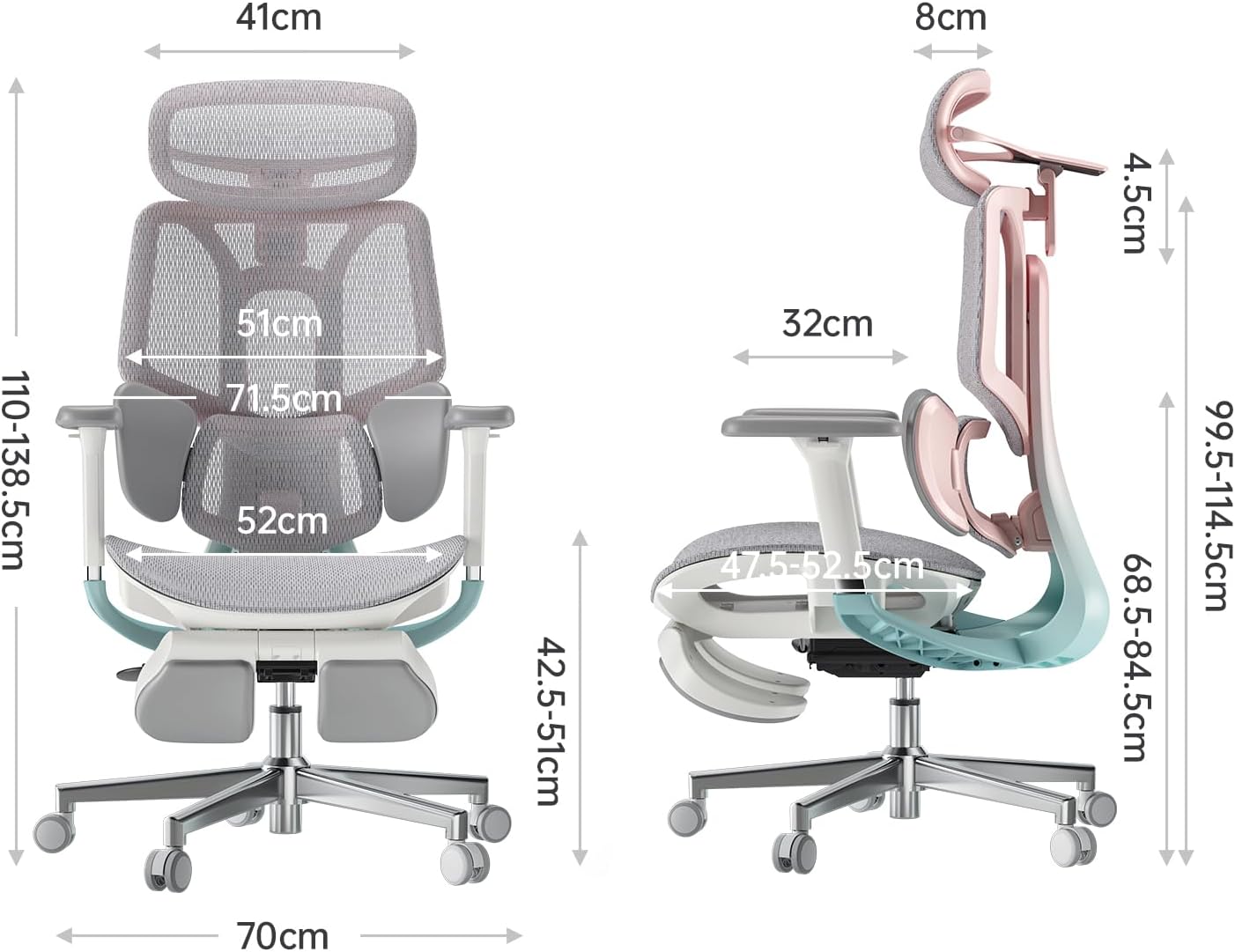 Hbada E3 Pro Ergonomic Office Chair, Big and Tall Office Chair - with 3-Zone Dynamic Lumbar Support, 4D Adjustable Headrest, 4D Adjustable Armrests, Swivel, Pink
