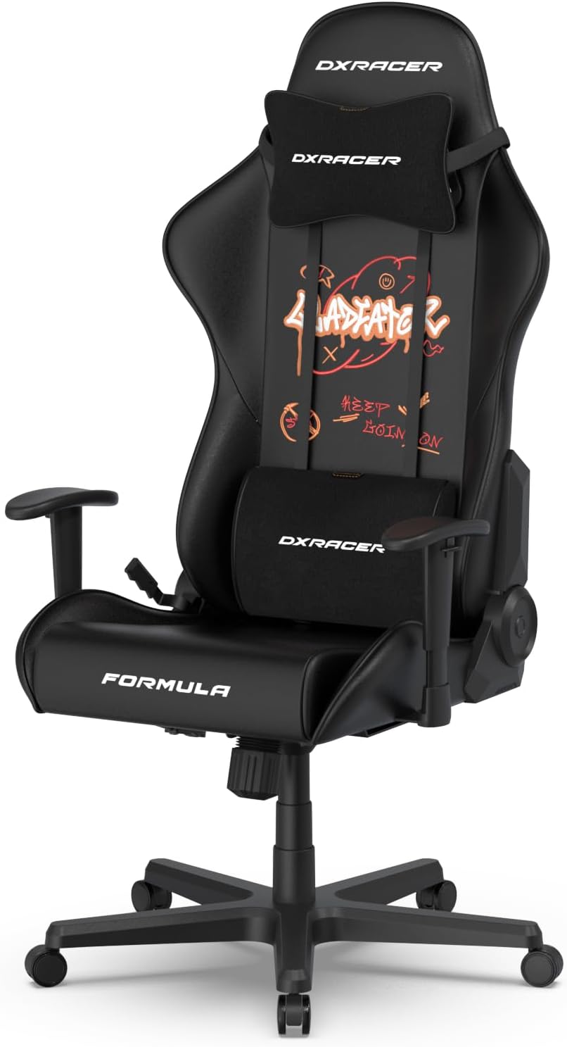 DXRacer Formula L Ergonomic Gaming Chair for Adults, Reclining Video Office Computer Chair with Lumbar Support and Headrest, Racing Style Height Adjustable (PVC Synthetic Leather, Graffiti)