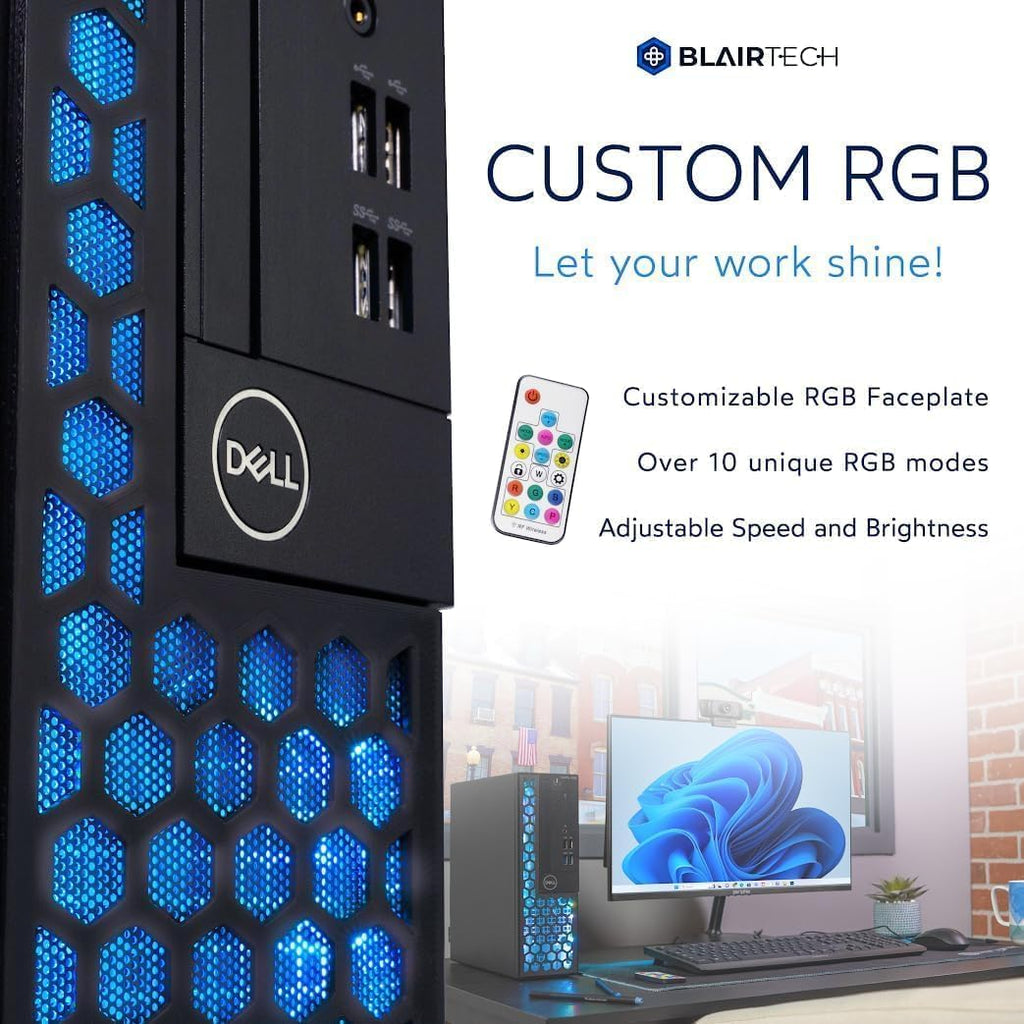 Dell Optiplex Computer PC w/RGB Lighting | Windows 11 Pro | Ultra Fast Intel i5-8500 | 16GB RAM 1TB SSD | New Dual 24' LCDs | RGB Speakers + Webcam | 5G WiFi + BT (Renewed)