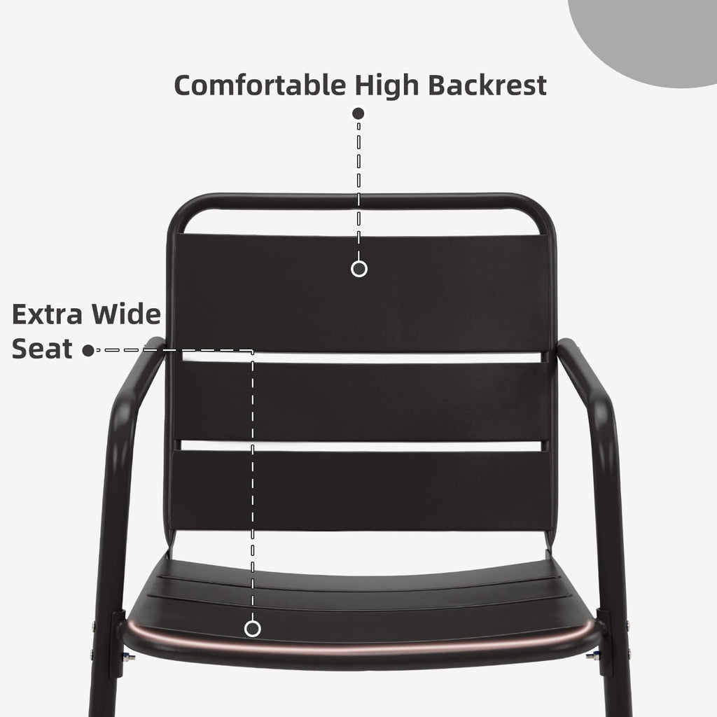 MELLCOM 3 Piece Patio Set, Small Patio Furniture Set - 2 C-Spring Metal Chairs with Round Side Table, Outdoor Bistro Set for Balcony, Front Porch, Poolside, Garden, Deck, Black