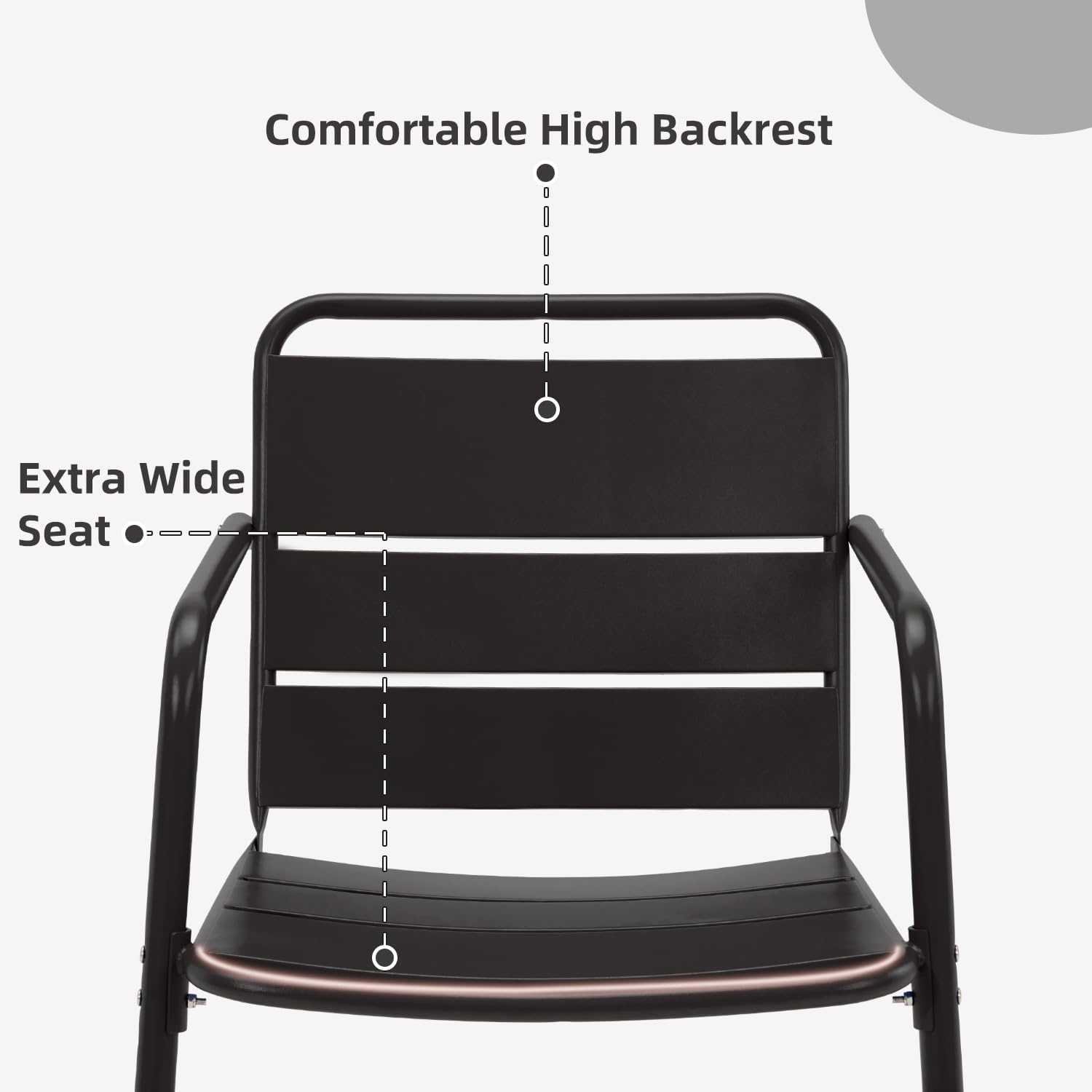 MELLCOM 3 Piece Patio Set, Small Patio Furniture Set - 2 C-Spring Metal Chairs with Round Side Table, Outdoor Bistro Set for Balcony, Front Porch, Poolside, Garden, Deck, Black