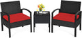 Tangkula 3 PCS Patio Conversation Set, Outdoor Rattan Sofa Set with Seat Cushions & Coffee Table, Patio Wicker Furniture Set for Garden Balcony Backyard Poolside (Red)