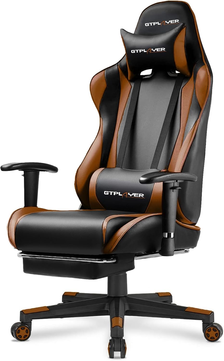 GTPLAYER Gaming Chair with Footrest, Ergonomic Computer Game Desk Chair, Recline Gaming Chair Seat Height Adjustment, Swivel Rocker with Headrest and Lumbar (Brown)