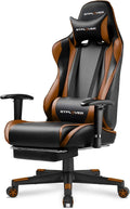 GTPLAYER Gaming Chair with Footrest, Ergonomic Computer Game Desk Chair, Recline Gaming Chair Seat Height Adjustment, Swivel Rocker with Headrest and Lumbar (Brown)
