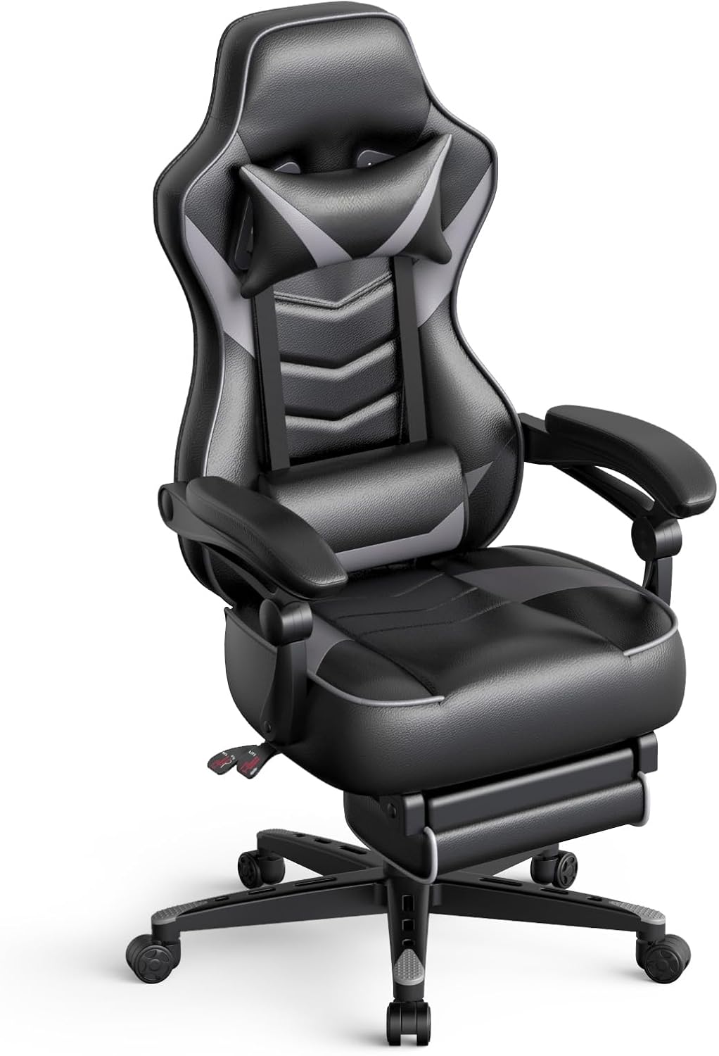 ELECWISH Gaming Chair, Backrest and Seat Height Adjustable Swivel Recliner Racing Office Computer Ergonomic Video Game Chair with Footrest and Lumbar Support, Gray