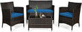 HOMGX 4-Piece Rattan Patio Furniture Set, Sectional Sofa Chair, Wicker Set with Tempered Glass Coffee Table & Thick Cushions, Perfect for Garden, Lawn, Poolside, Backyard (Peacock Blue)