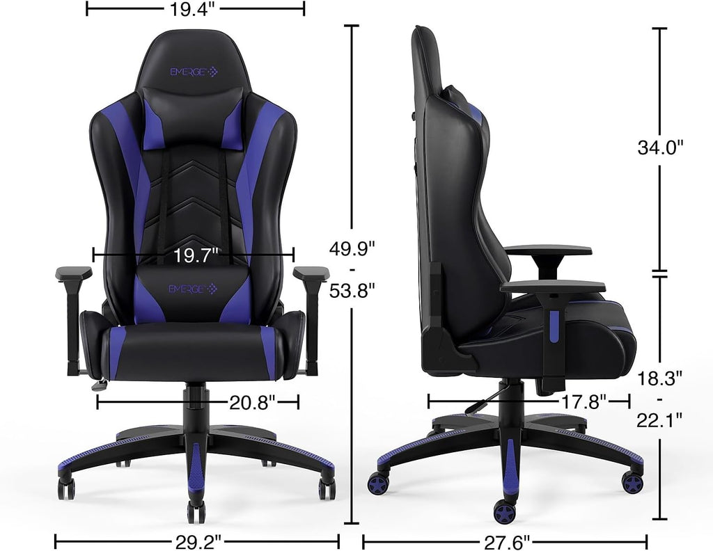 STAPLES Emerge Vartan Gaming Chair, Ergonomic, Adjustable Height, Swivel, Blue