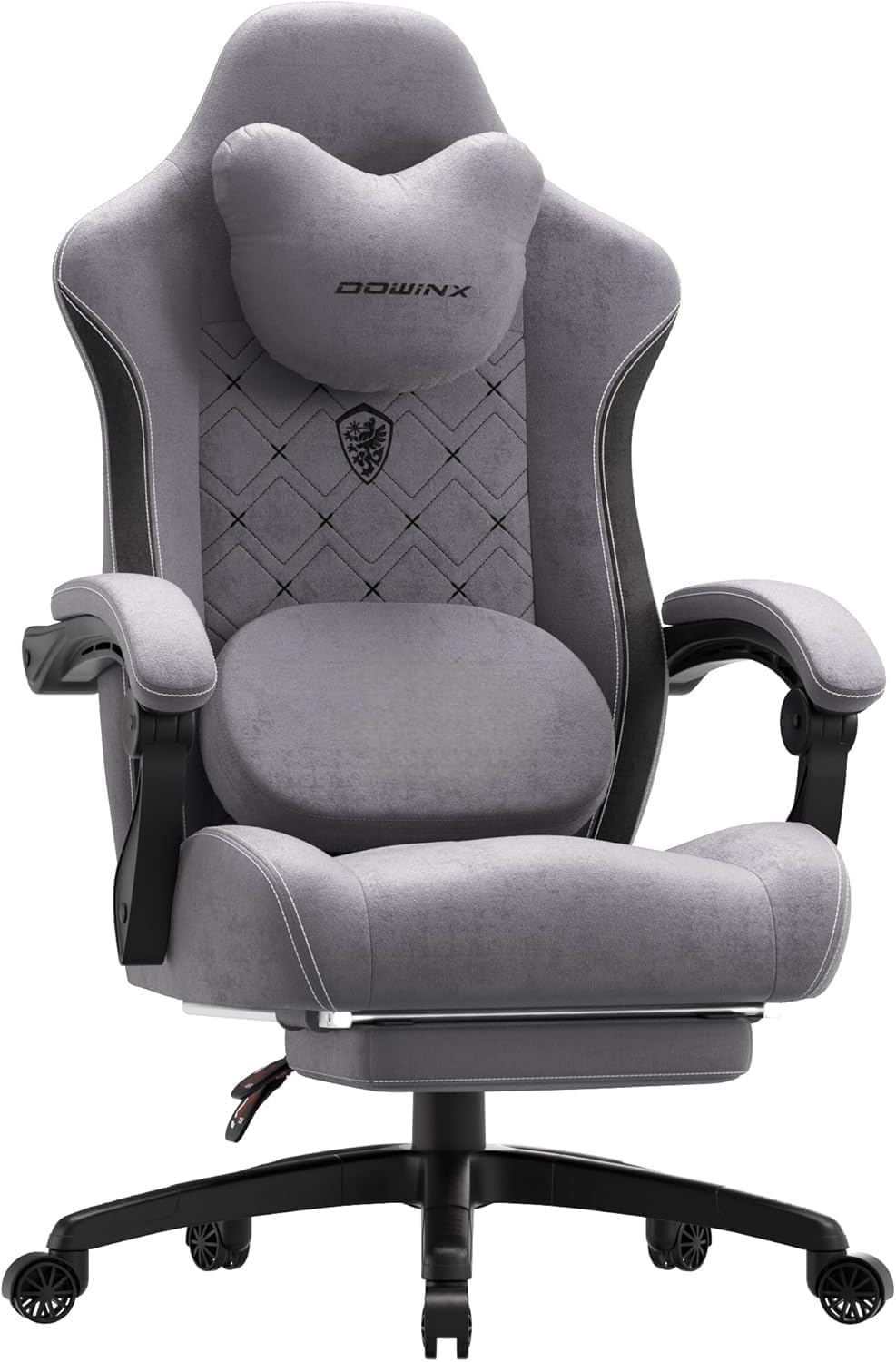 Dowinx Gaming Chair with Heated Massage Lumbar Support,Big and Tall Fabric Gaming Chairs for Adults with Footrest, Ergonomic Computer Game Chair with Poket Spring Cushions, 350lbs, Gray