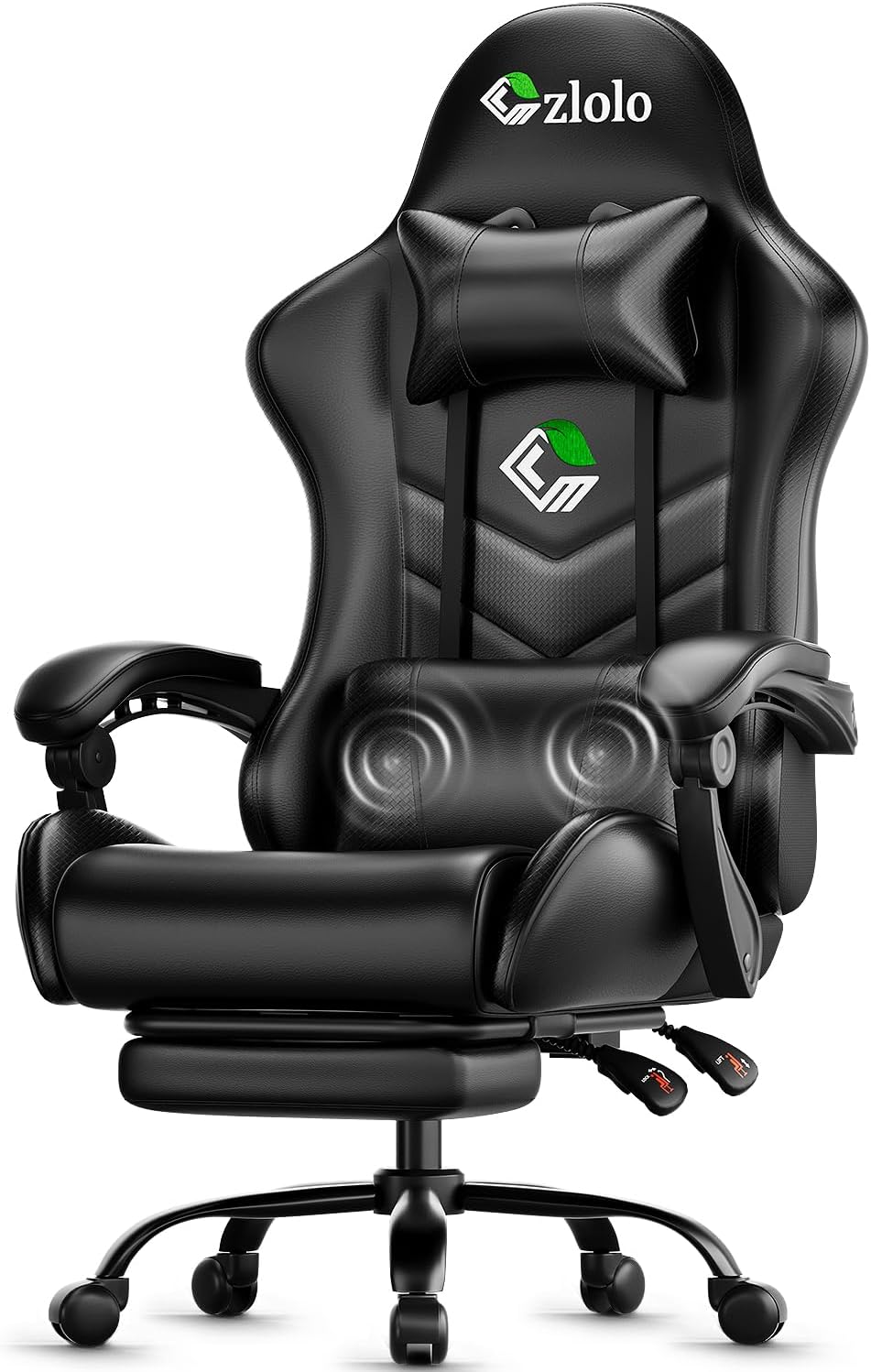 Czlolo Gaming Chair, Ergonomic Office Computer Chair with Footrest and Lumbar Support Massager Racing Style High Back Video Gamer Chair, Wide＆Thick Cushion, 90°-135° Recline, Adjustable Height, Black
