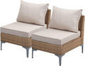 2-Piece Patio Furniture Set, Outdoor Wicker Sectional Sofa with Coffee Table, Anti-Slip & Thick All-Weather Cushions for Party, Poolside, Backyard, Beige