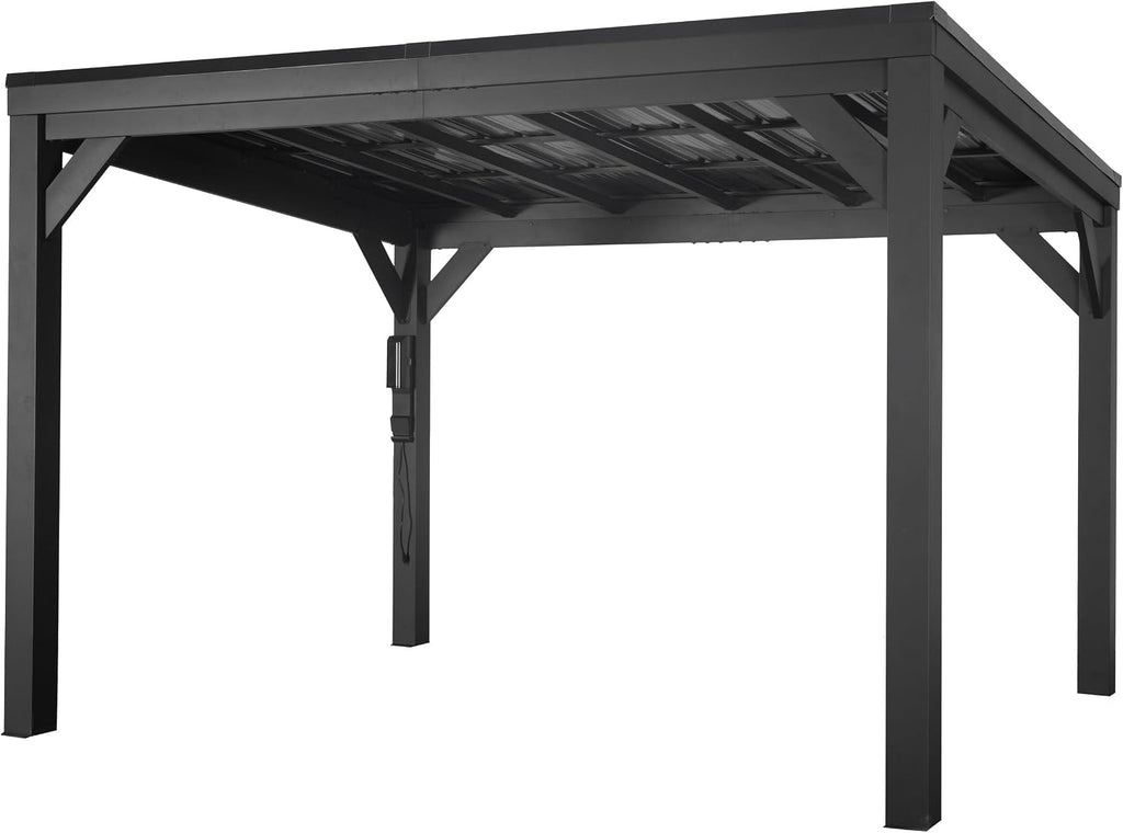 Backyard Discovery Stonebridge 12' x 9.5' Galvanized Steel Outdoor Gazebo Pavilion with Hardtop Slope Roof, Snow Load Support, Wind Resistance, PowerPort, Shade for Garden, Patio, Deck, Entertaining