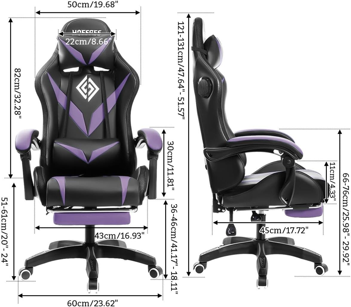 HOFFREE RGB Gaming Chair with Speakers and Massage Ergonomic Computer Chair with Lights and Footrest Reclining Video Game Chairs for Adults Purple and Black