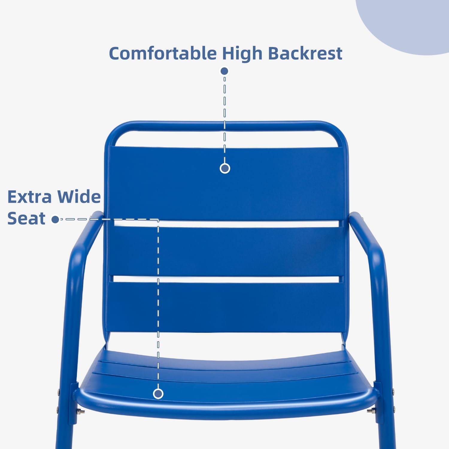 MELLCOM 3 Piece Patio Set, Small Patio Furniture Set - 2 C-Spring Metal Chairs with Round Side Table, Outdoor Bistro Set for Balcony, Front Porch, Poolside, Deck, Indoor, Blue