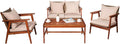 Tangkula 4 PCS Patio Wood Sofa Set, Outdoor Acacia Wood Seating Chat Set with Cushions & Coffee Table, Sectional Conversation Sofa Set for Garden, Backyard, Poolside (1, Brown)