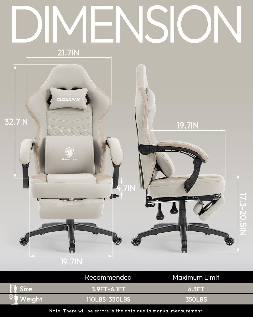 Dowinx Gaming Chair Breathable Fabric Game Chair with Gel Pad and Storage Bag, Comfortable Gamer Chair with Pocket Spring Cushion, Ergonomic Computer Chair with Footrest, Beige and Brown