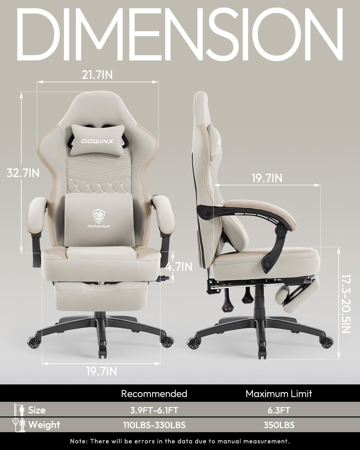 Dowinx Gaming Chair Breathable Fabric Game Chair with Gel Pad and Storage Bag, Comfortable Gamer Chair with Pocket Spring Cushion, Ergonomic Computer Chair with Footrest, Beige and Brown