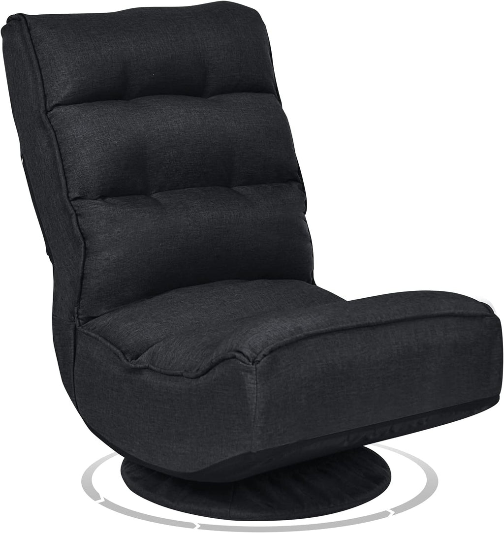 Giantex 360 Degree Swivel Gaming Chair, 6 Position Adjustable Folding Floor Chair, 300lb Spring Support, Comfortable Padded Backrest, Lazy Sofa Chair Game Rocker for Teens Adults (Black)