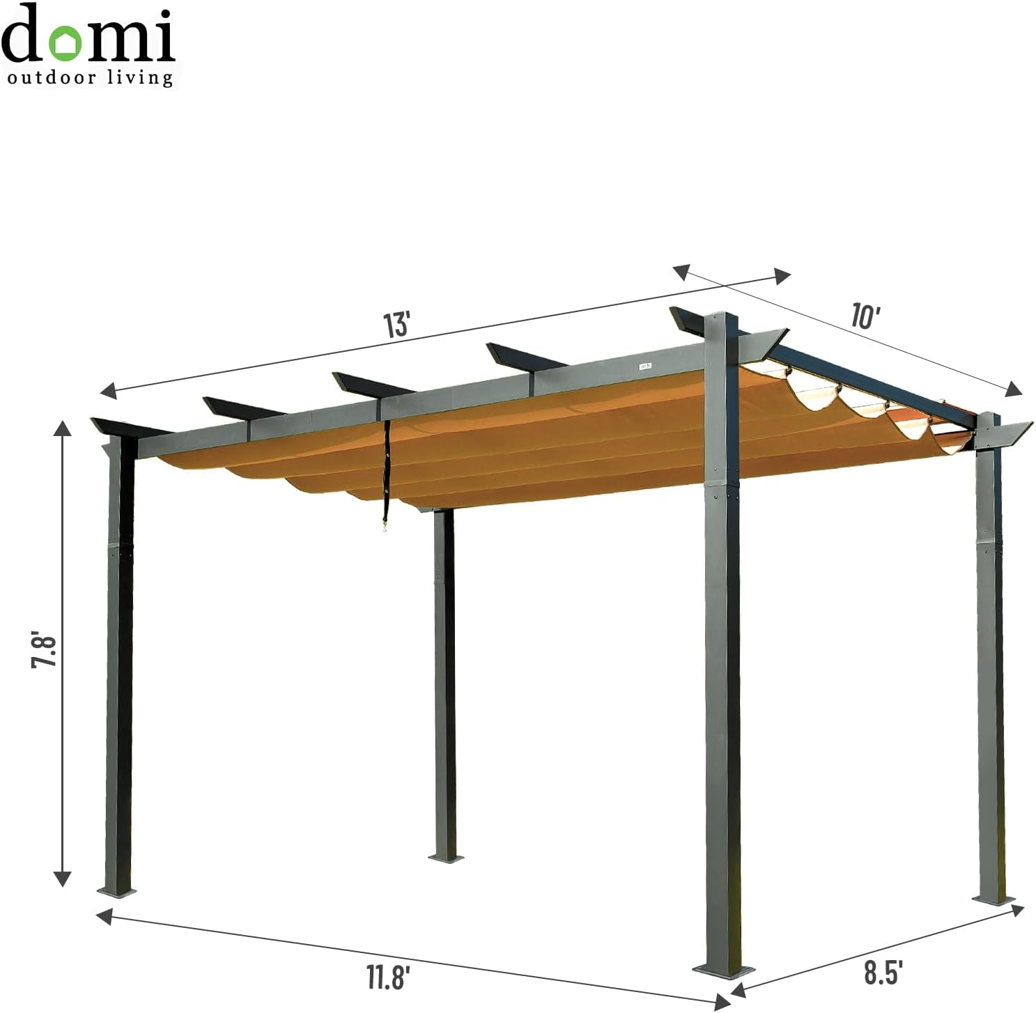 Domi 10' x 13' Outdoor Retractable Pergola, Modern Grape Trellis Pergola with Sun Shade Canopy, Patio Aluminum Shelter for Garden Porch Beach Yard