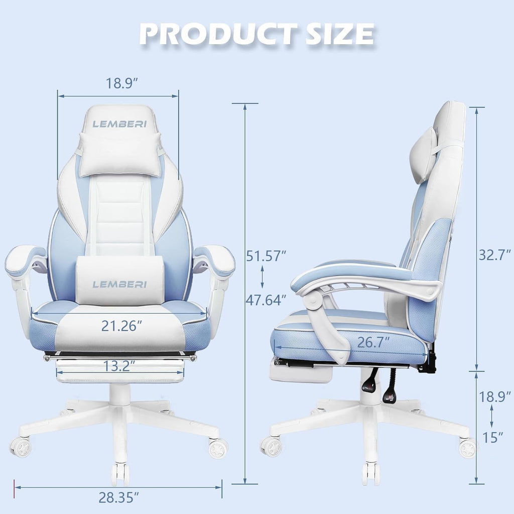 LEMBERI Gaming Chairs for Adults,Ergonomic Video Game Chairs with footrest,Big and Tall Gaming Chair 400lb Weight Capacity, Racing Style Gaming Computer Gamer Chair with Headrest and Lumbar Support