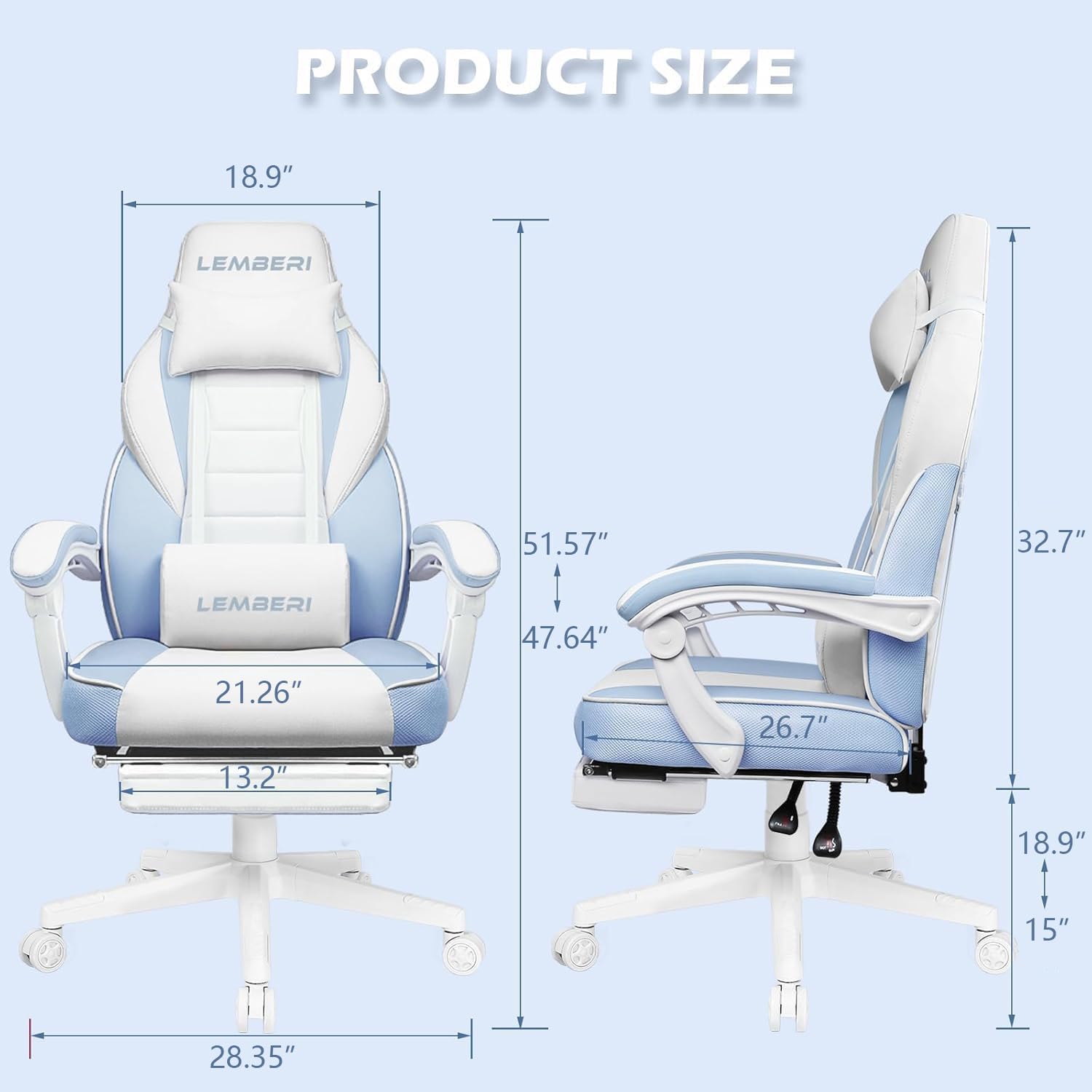 LEMBERI Gaming Chairs for Adults,Ergonomic Video Game Chairs with footrest,Big and Tall Gaming Chair 400lb Weight Capacity, Racing Style Gaming Computer Gamer Chair with Headrest and Lumbar Support