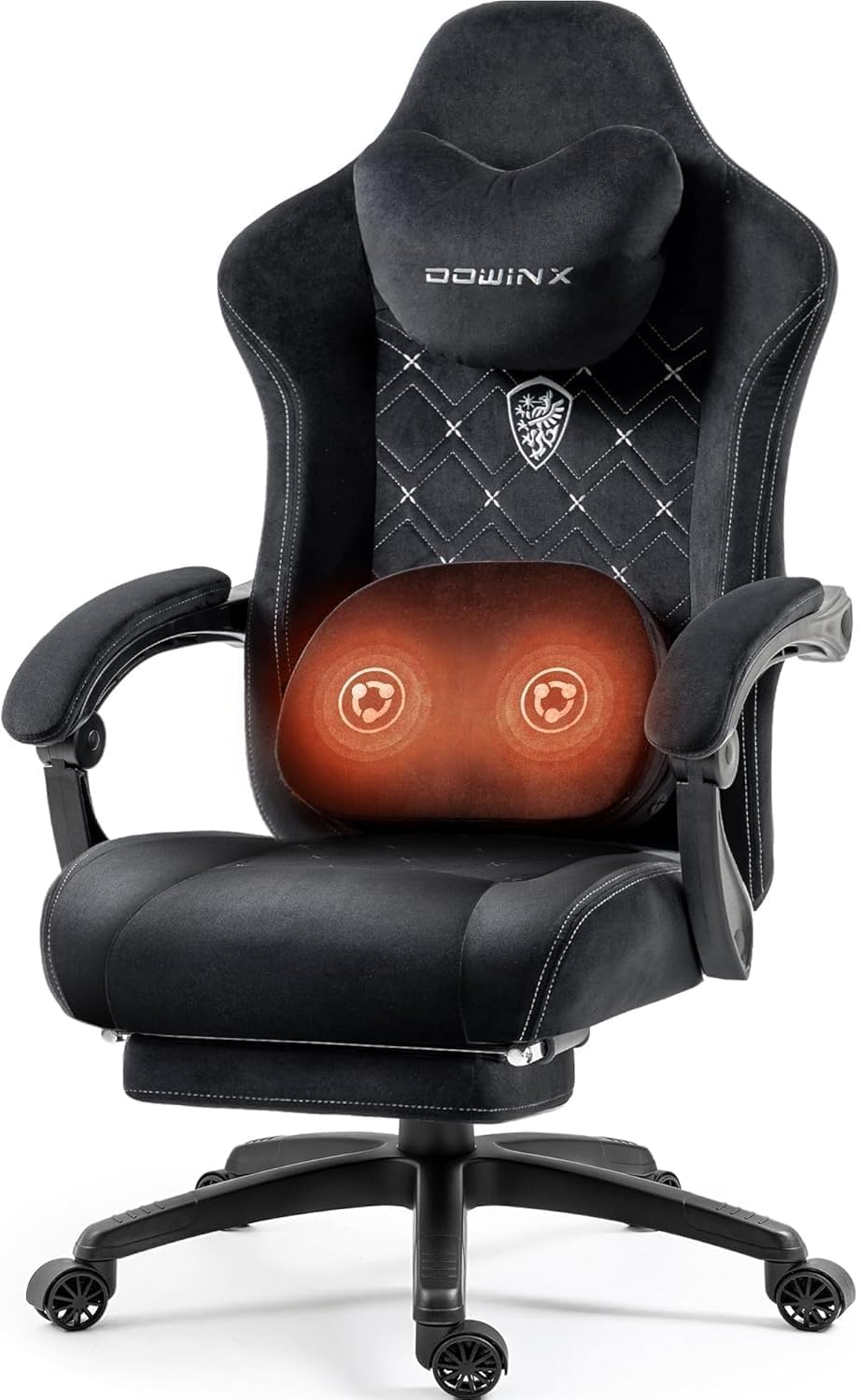Dowinx Fabric Gaming Chair with Heated Massage Lumbar Support, Game Chairs for Adults, Big and Tall Gamer Chair with Pocket Spring Cushion, High Back PC Chairs with Footrest, Black