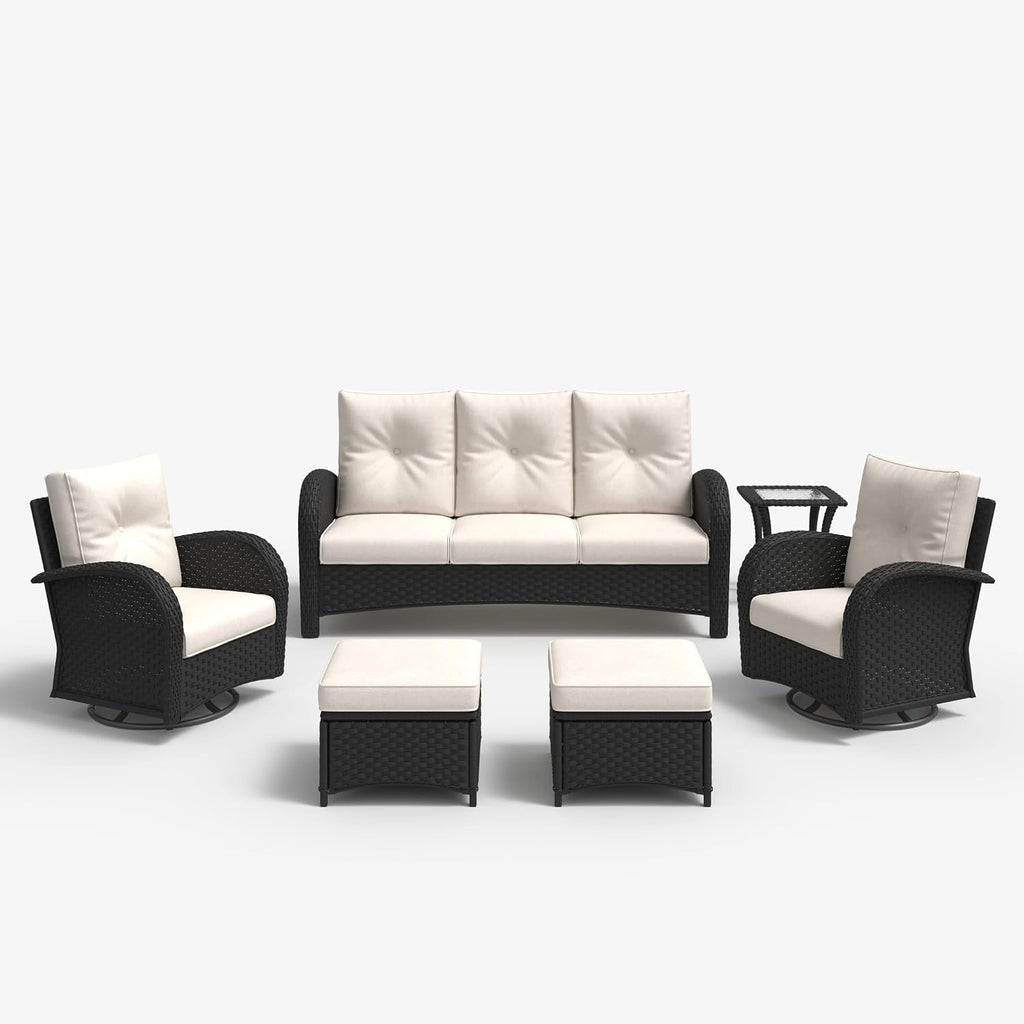 LayinSun 6 Pieces Outdoor Patio Furniture Set, Rattan Wicker Sectional Swivel Rocker Chairs Sets