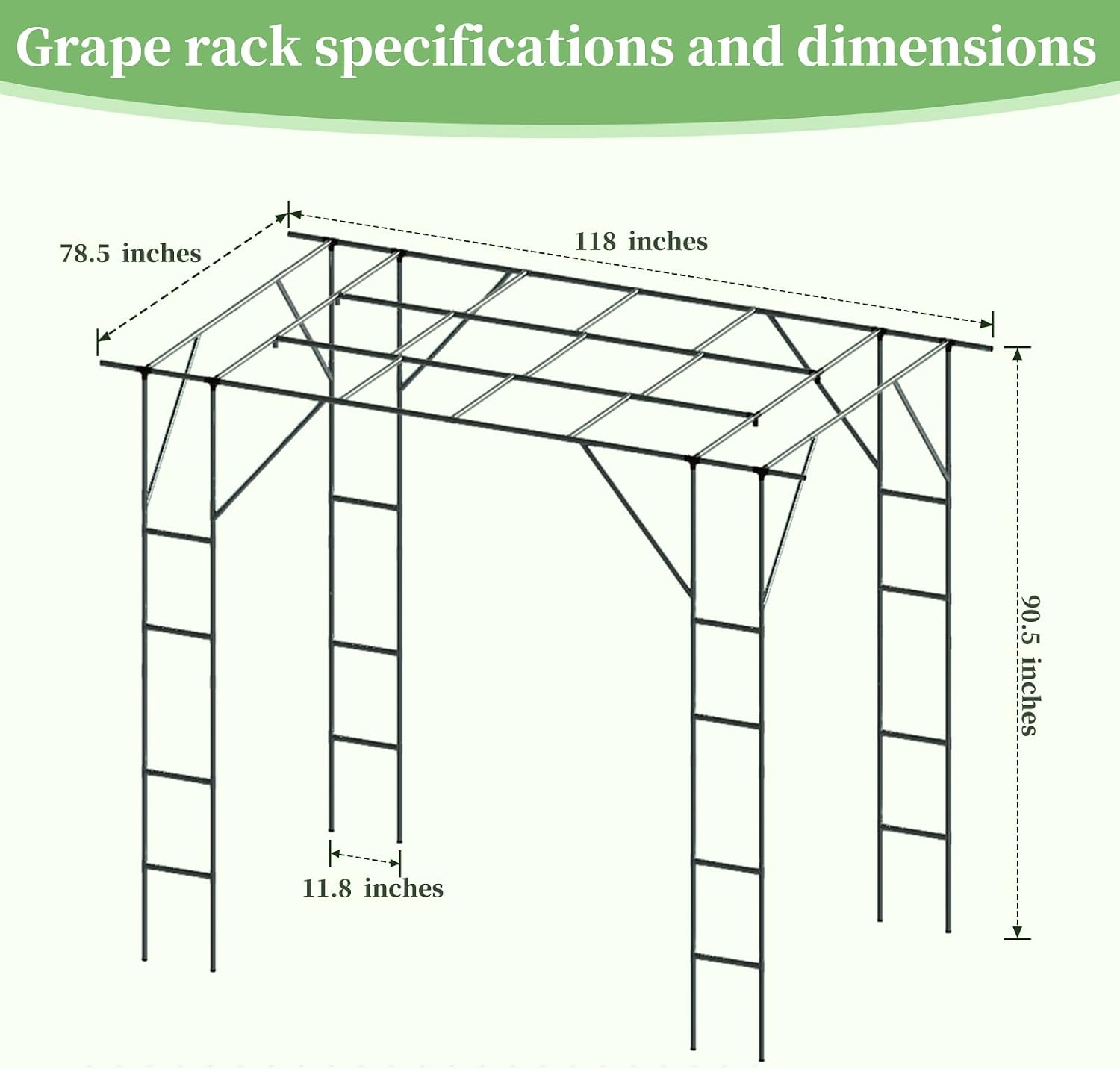 BUKLIYN Grape Trellis - Size: 118 * 78.5 * 90.5 inches - Large Outdoor Garden Arch Trellis, Used for Outdoor Climbing of Plants, Courtyard and Garden Decoration of Pavilions (Black)