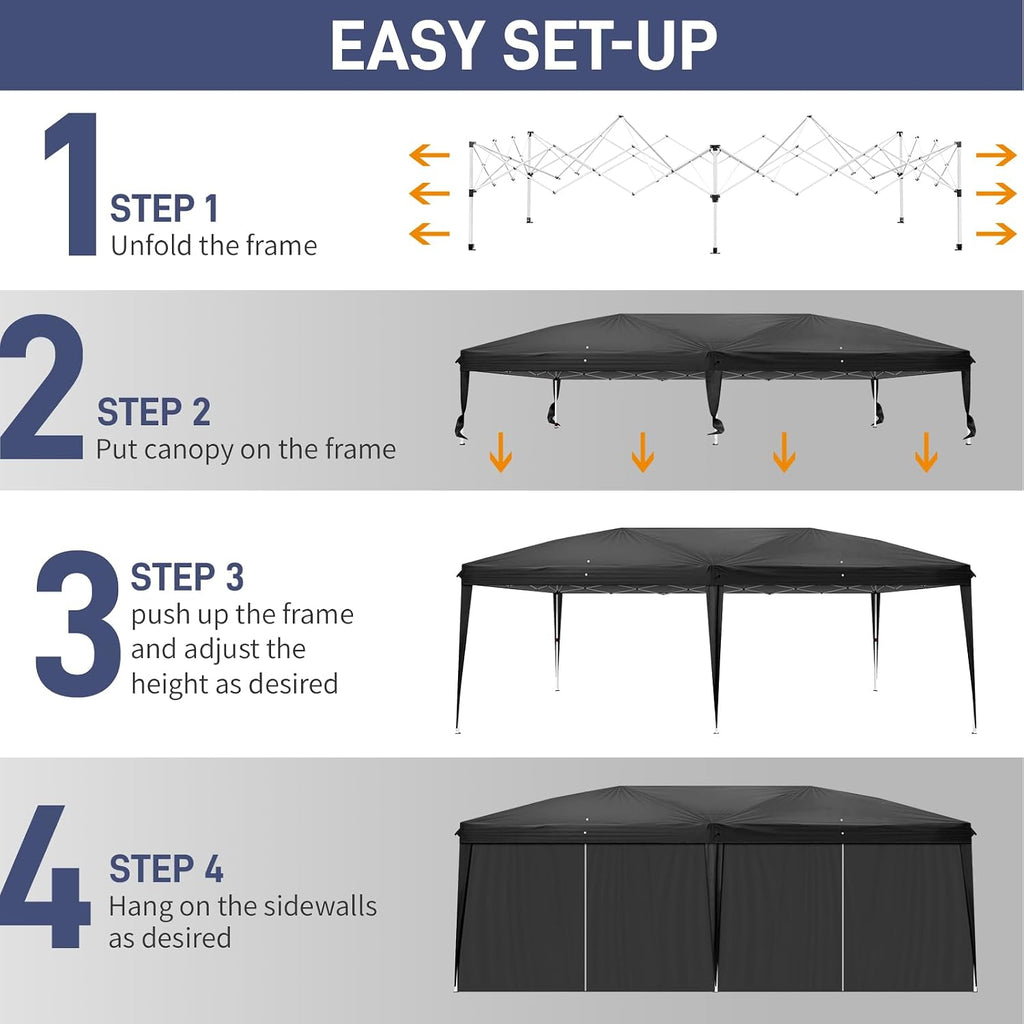 VINGLI 10x20 Pop Up Canopy with Sidewalls Carry Bag Easy Up Canopy Tent with Nettings, Screened in Gazebo for Camping Screen Gazebo (Black, 10x20 6 Walls)