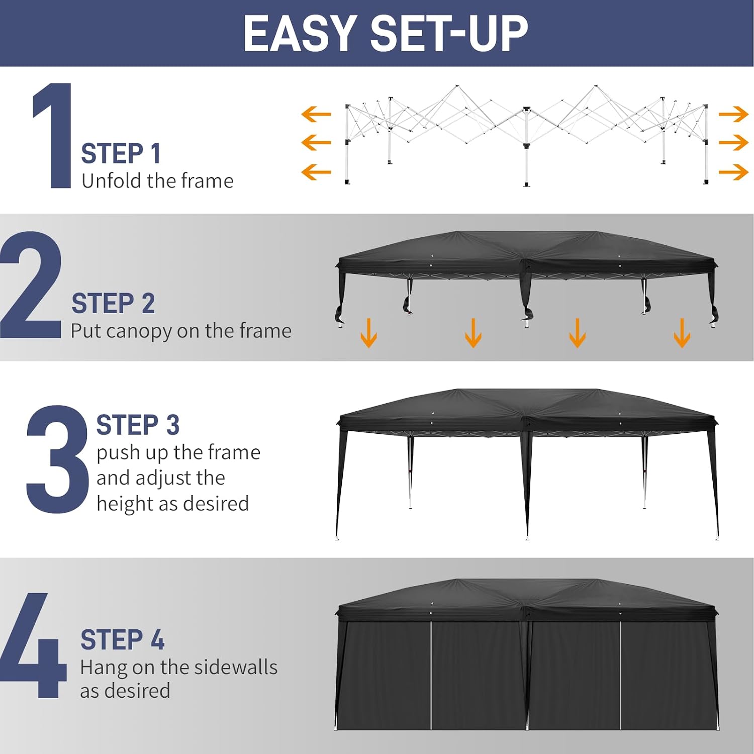 VINGLI 10x20 Pop Up Canopy with Sidewalls Carry Bag Easy Up Canopy Tent with Nettings, Screened in Gazebo for Camping Screen Gazebo (Black, 10x20 6 Walls)