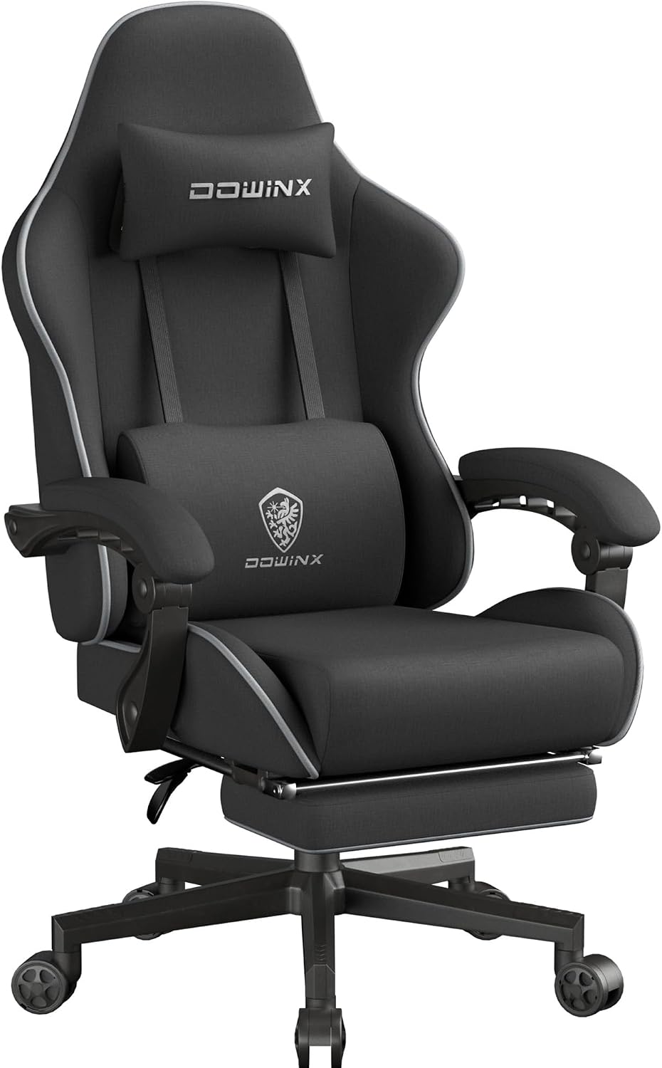 Dowinx Big and Tall Gaming Chair Fabric with Footrest Pocket Spring Cushion for Home Office, High Back Recliner Height Adjustable Ergonomic Comfy Cloth Computer Desk Chair, Black
