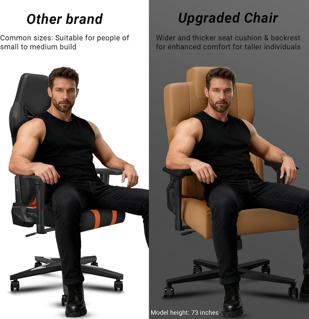 Gaming Chair Big and Tall for Adults,Ergonomic Comfortable Wide Office Chair with Lumbar Support,Desk Computer Chair High Back 155° Recline with Angle Lock,PU,Yellow Brown