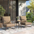 3 Piece Outdoor Chair Set with Side Table, 2 Patio Accent Chairs & Coffee Table, Sturdy Aluminum Frame, 6' Thick Cushions, 24' Wide Seat, All-Weather for Porch Deck Backyard, Brown