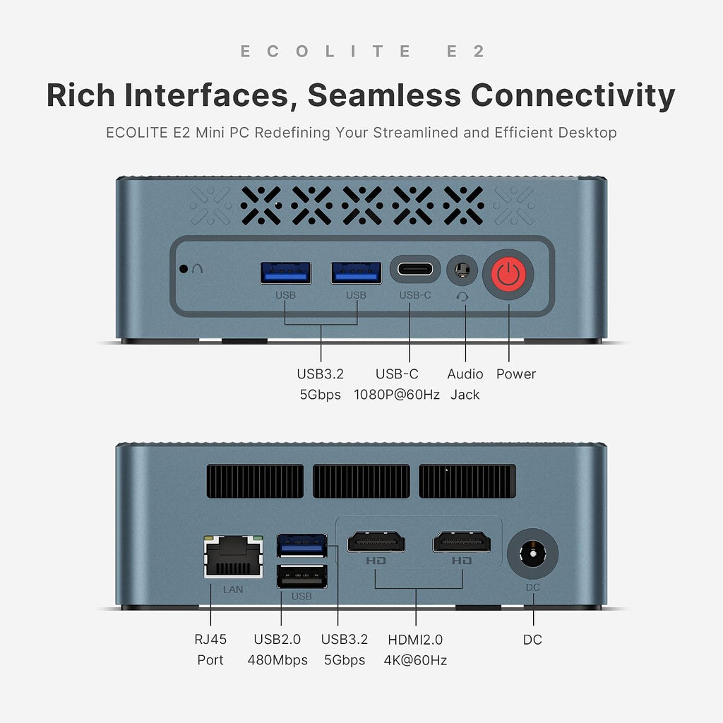 BOSGAME E2 Mini PC, AMD Ryzen 5 3500H (up to 3.7GHz), 16GB DDR4 RAM 512GB NVMe SSD, Desktop Computer 4K Triple Display via Dual HDMI & USB-C, WiFi 5, BT 5.0, Small Form Factor Business Office PC