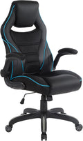 OSP Home Furnishings Xeno Ergonomic Adjustable Faux Leather Gaming Chair with Integrated Headrest and Airflow Cooling Material, Black with Blue Accents