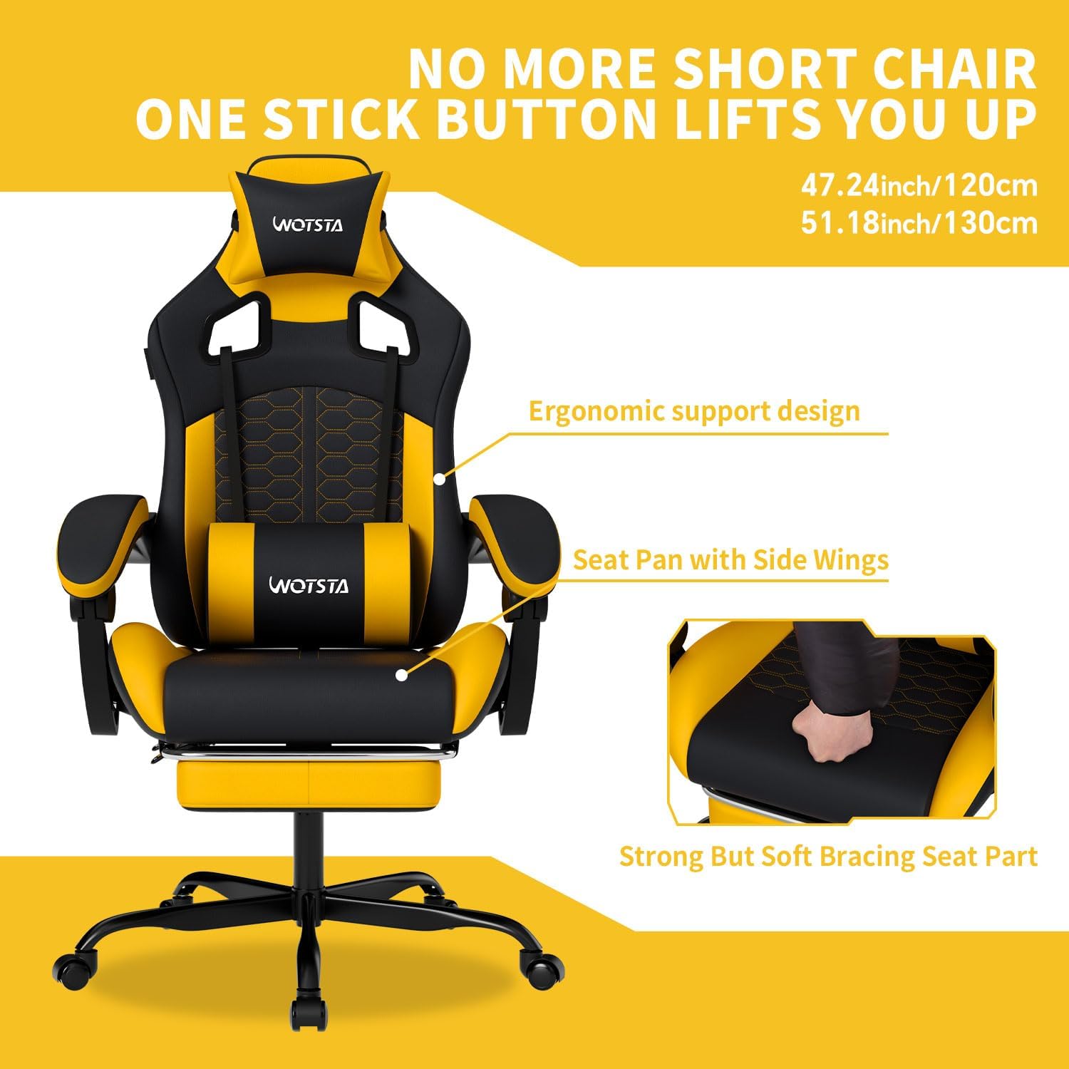 Gaming Chair with Massage,Ergonomic PC Gaming Chair with Footrest Comfortable Headrest and Lumbar Support,High Back Game Chair PVC Leather,300LBS (BlackYellow)