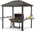 ABCCANOPY 6x8 Grill Hardtop Gazebo - Outdoor Permanent Barbecue Gazebo with Galvanized Steel Roof, Aluminum BBQ Canopy with Shelves for Patio, Lawn, Garden (Single Roof, Gray)