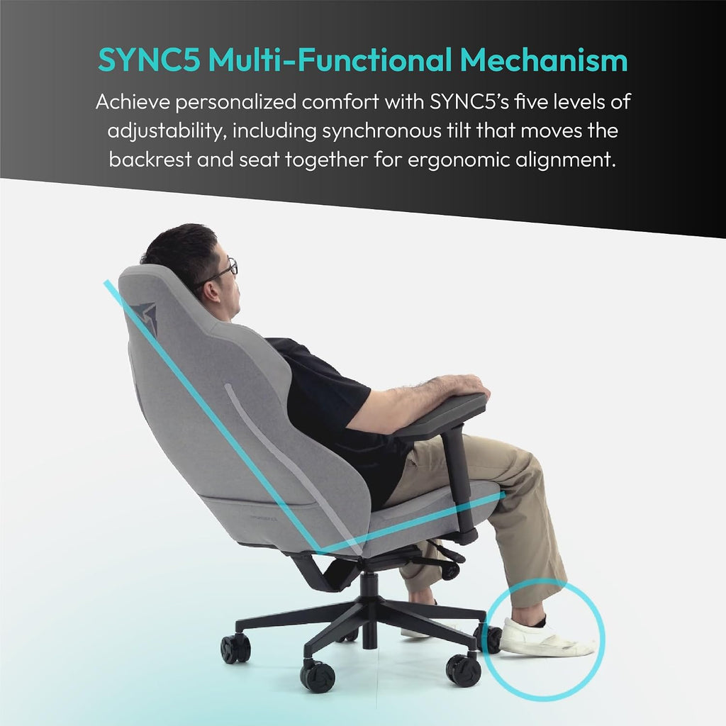 ThunderX3 CORE Smart LOFT Gaming Chair Light Grey – Ergonomic Office Chair, Automatic Lumbar Support, Synchronised Mechanism, 3D Armrests, Fabric Cover, for Users up to 125kg, 155-190cm