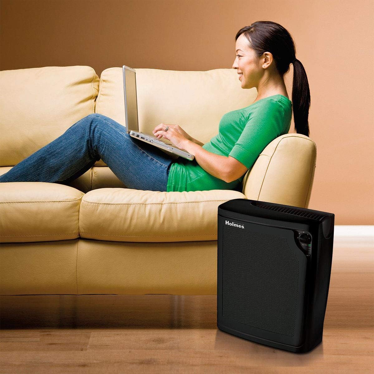 Holmes TRUE HEPA Console Air Purifier with Filter Life Monitor Bar and Quiet Operation | Large Room Air Cleaner - Black (HAP8650B-NU-2)