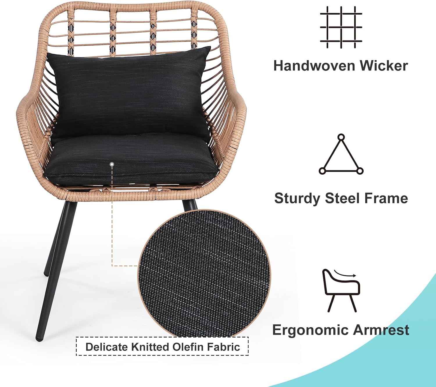 Verano Garden Set of 2 Patio Dining Chairs, Outdoor Wicker Seating Set with Soft Cushion for Indoor & Outdoor Use, Modern Wicker Dining Chairs for Backyard
