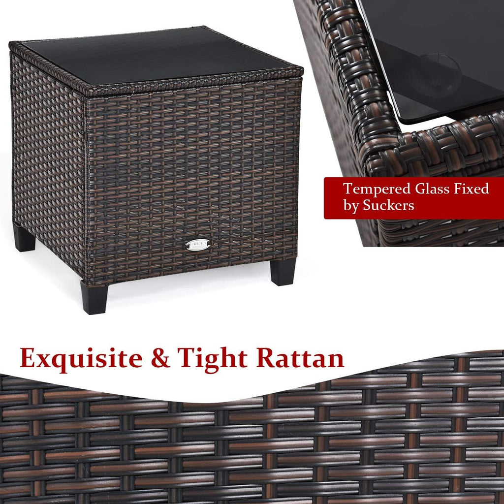 COSTWAY 3PCS Patio Furniture Set, PE Rattan Wicker Sofa w/Washable Cushion and Coffee Table, Tempered Glass Tabletop, Outdoor Conversation Set for Balcony, Porch, Yard, Backyard, Lawn, Red