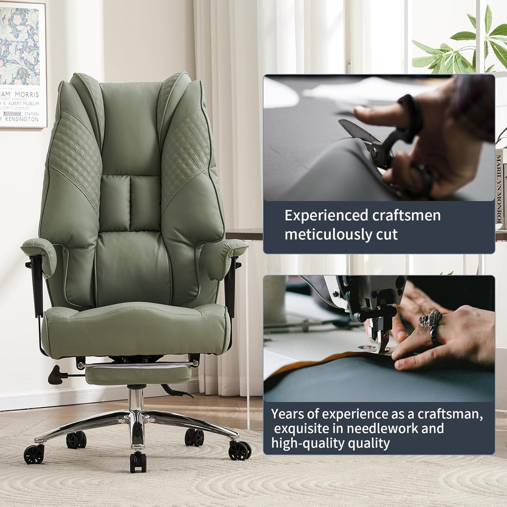 EXCEBET Big and Tall Office Chair 400lbs Wide Seat, Leather High Back Executive Office Chair with Foot Rest, Ergonomic Chairs Lumbar Support for Lower Back Pain Relief (Light Green)