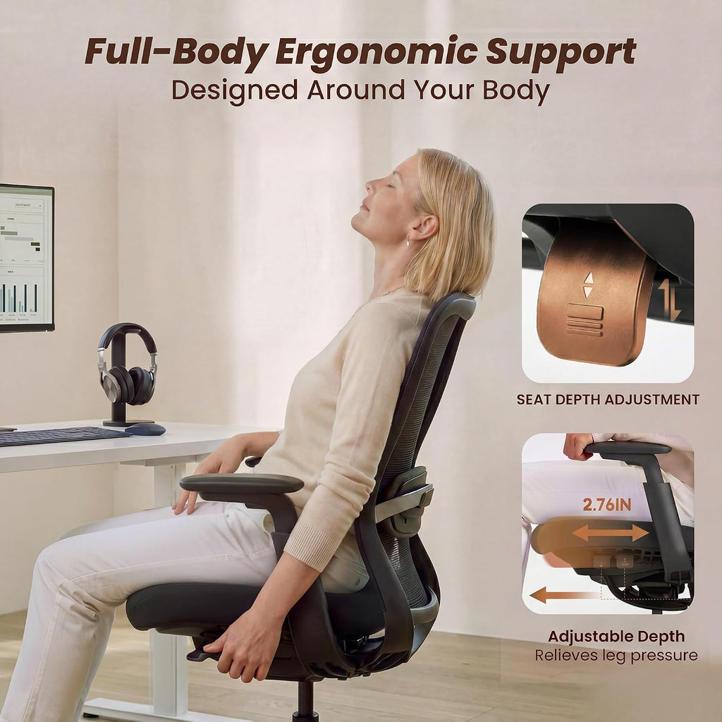 COLAMY Office Chair Set of 2, Easy Wire-Control Desk Chair with Sliding Seat Depth & Thick Padded Lumbar Support, Heavy Duty 300 LBS High Back Mesh Computer Chair for Home Workstation,Black