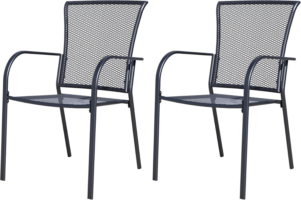 2-Pack Outdoor Dining Chairs, All-Weather Metal Patio Chairs with Breathable Mesh for Garden, Pool, Backyard & Lawn