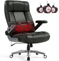 600LBS Big and Tall Massage Office Chair, Extra Wide Seat - 3D Kneading Massage & Heat Office Chair with Heavy Duty Metal Base, 3D Flip Arms, Leather Ergonomic with Thick Spring Cushion