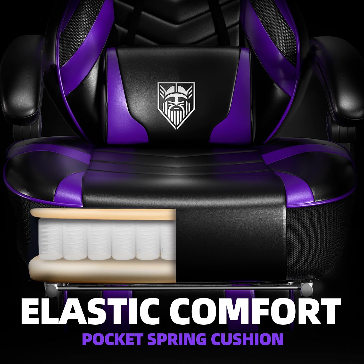 Vonesse Gaming Chair, Big and Tall Gaming Chair with Footrest and Massage, Gaming Chairs for Adults with Lumbar Support, Ergonomic High Back Computer Chair with Pocket Spring Cushion (Purple/Black)