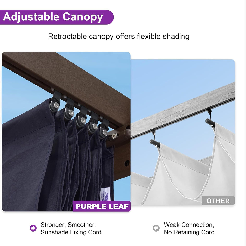 PURPLE LEAF 10' X 13' Retractable Metal Pergola with Canopy and Shade Cover for Garden, Yard, Deck, Beach, Gazebo