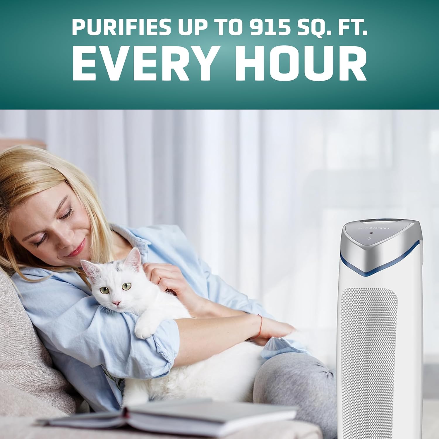 GermGuardian Air Purifier with Genuine HEPA 13 Pet Pure Filter, Removes 99.97% of Pollutants, Covers Large Rooms up to 915 Sq. ft. in 1 Hour, UV-C Light Helps Reduce Germs, 28', White, AC5250WPT