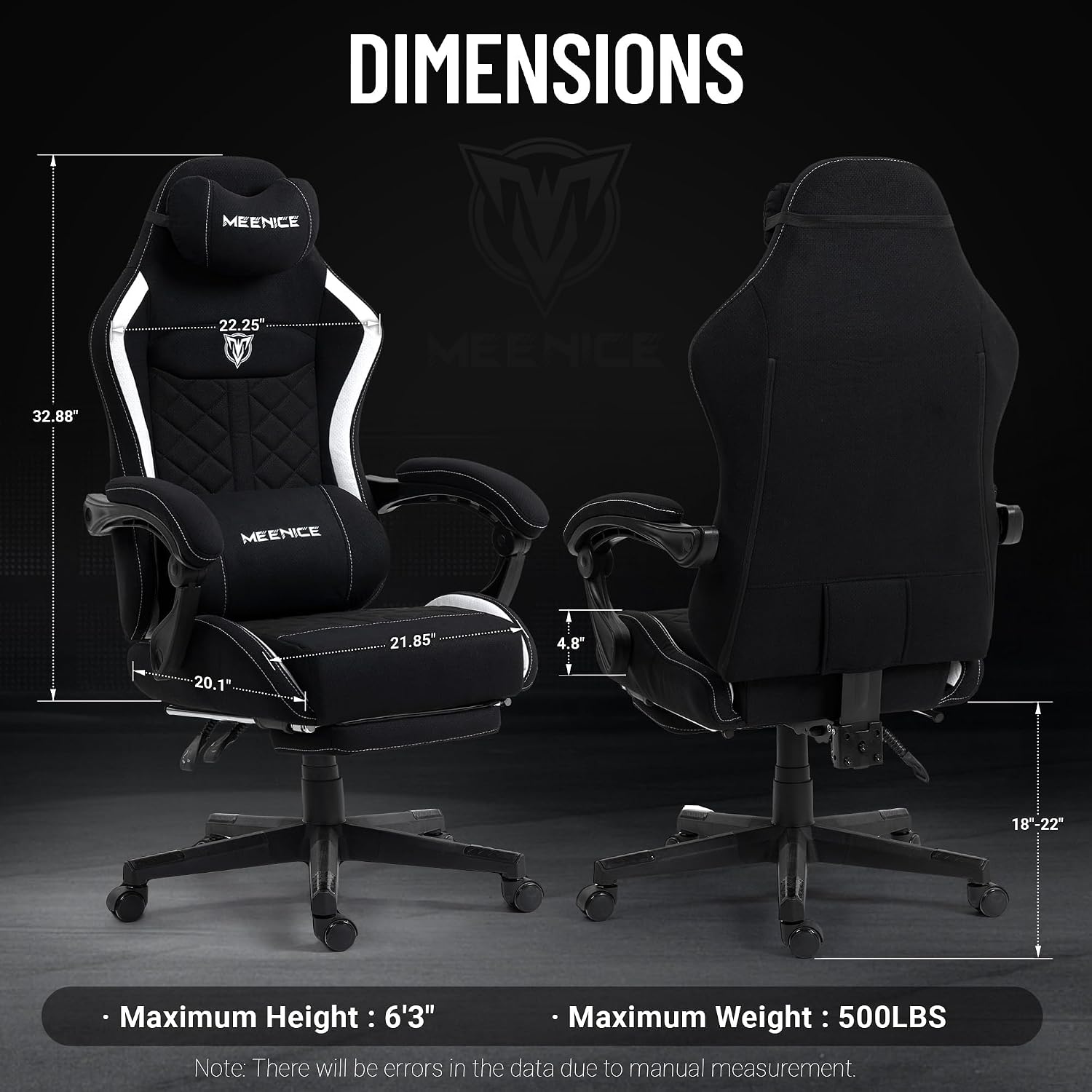 Big and Tall Gaming Chair Fabric with Pocket Spring Cushion, High Back Heavy Duty Gaming Chairs for Adults with Massage Lumbar Support, Ergonomic Computer Chair with Footrest for 400LBS Black