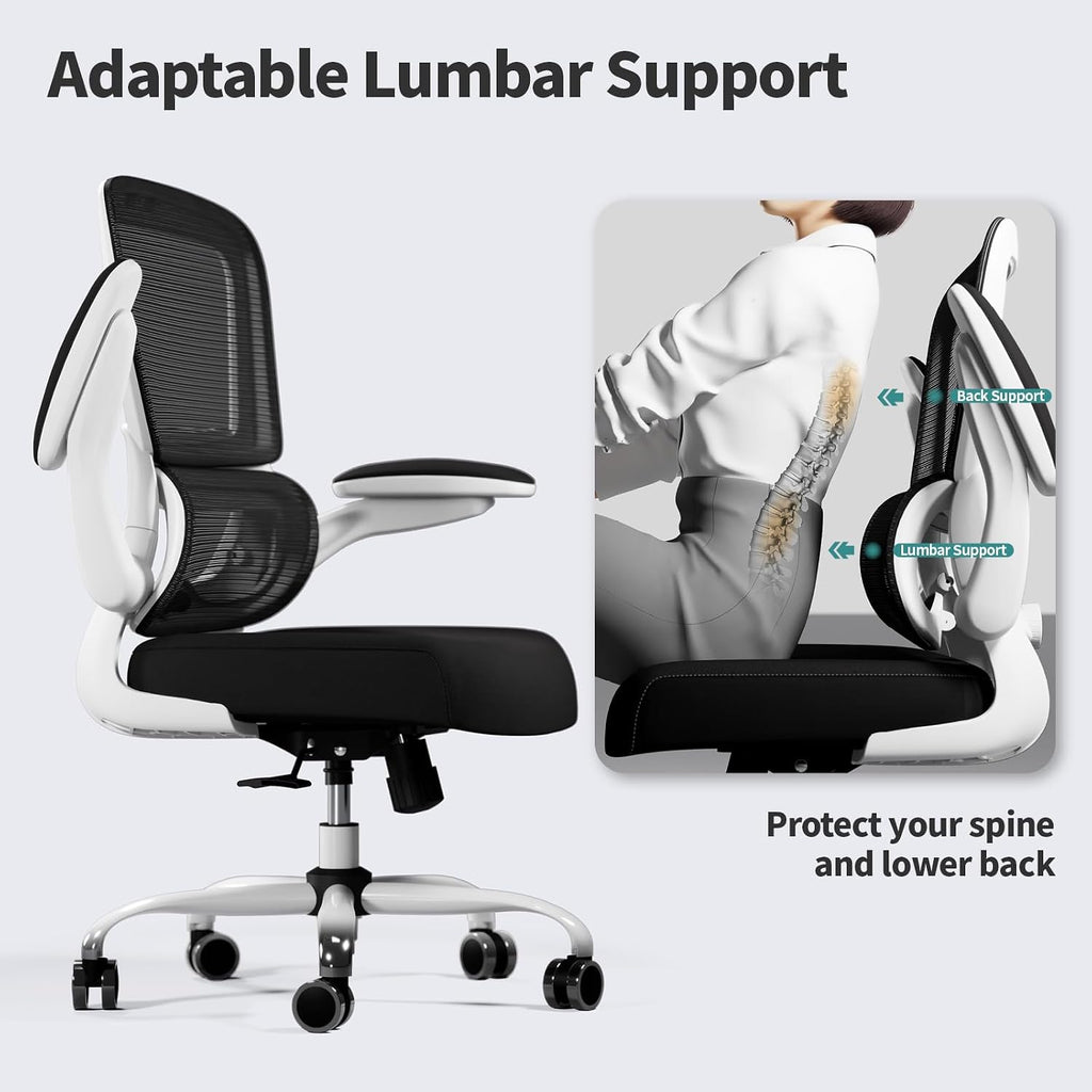TRALT Office Chair - Ergonomic Desk Chair with Adjustable Lumbar Support, Mesh Computer Chair, Executive Chairs for Home Office Comfortable Lumbar Support (White+Black)