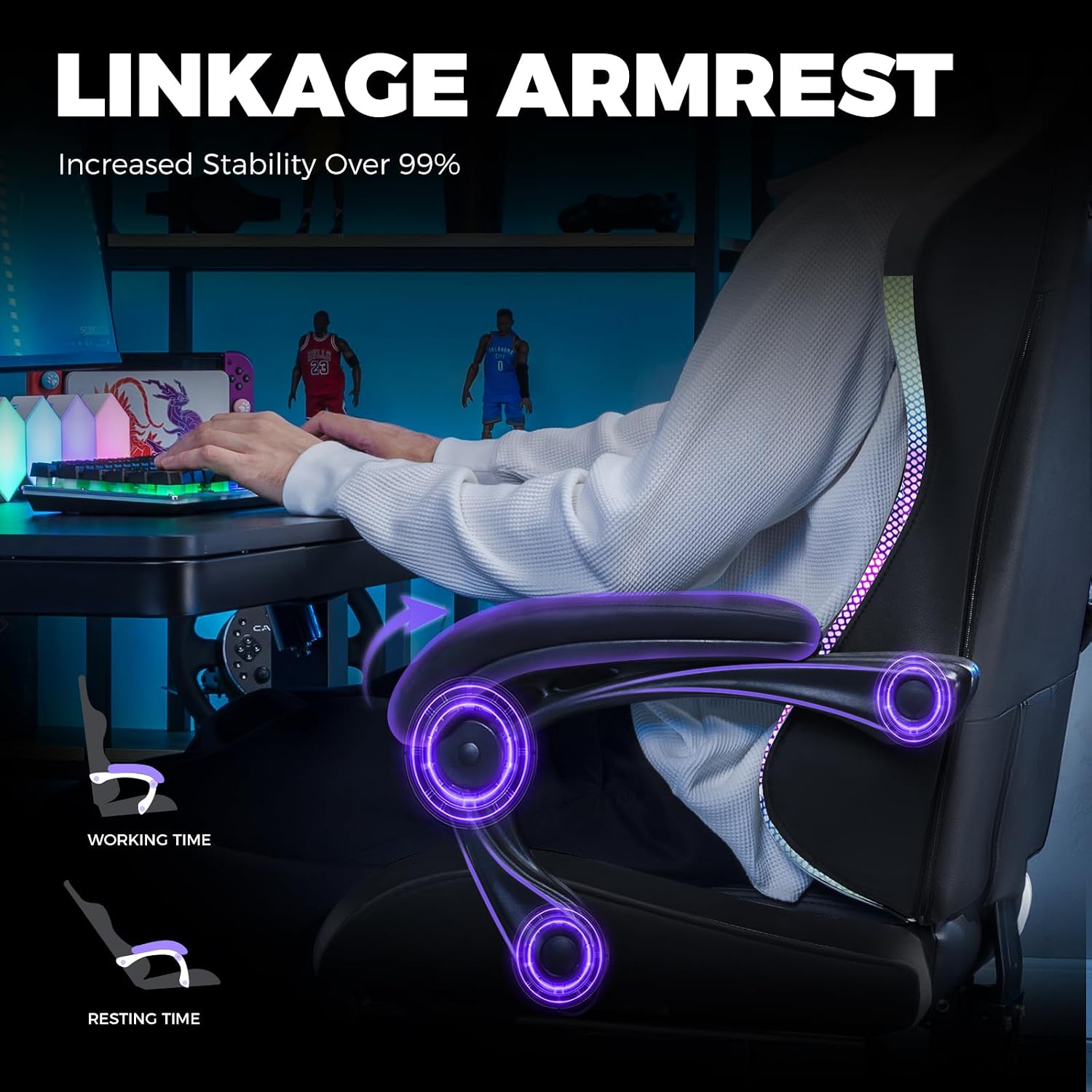 GTPLAYER RGB Gaming Chair with Footrest, Computer Gaming Chair with LED Lights for Adults, Height Adjustable PC Gamer Chair with 90-155° Recline & Removable Headrest Lumbar Support, RGB Black